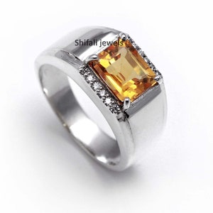 Achteck Citrin Ring: Sterling Silber Statement Schmuck