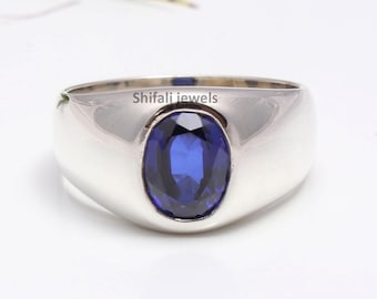 Sterling Silver Men's Ring,Sapphire Men Ring,Men Sapphire Ring,Sapphire Gemstone Men Ring, Sapphire Stone Ring,Silver Men Ring, Gift For Him