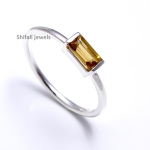 Baguette Citrine Ring: Minimalist Sterling Silver Gemstone Ring