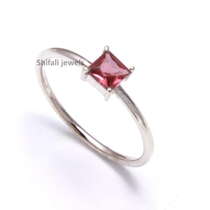 Sterling Silver Square Garnet Ring: January Birthstone