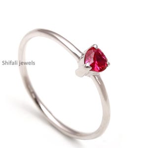 Natural Ruby Heart Ring, Sterling Silver Minimalist Ring