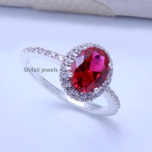 Art Deco Ruby Ring: 925 Sterling Silver Cluster Engagement Ring