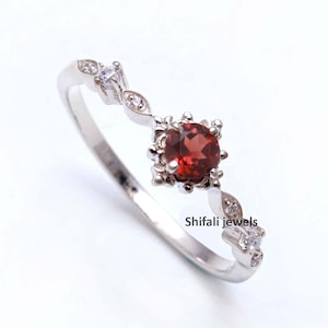 Sterling Silver Garnet Ring: AAA Quality Dainty Engagement Ring