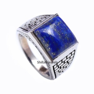 Lapis Lazuli Signet Ring in Sterling Silver Gift For Him