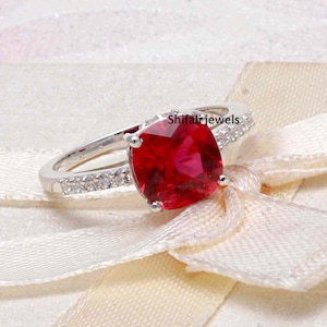 Bague de fiançailles coussin rubis rouge : bague d'anniversaire en argent sterling 925 vintage