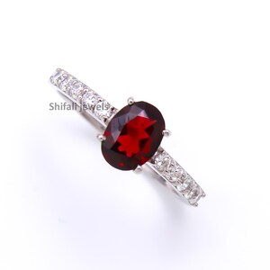 Natural Garnet Ring in Sterling Silver /Garnet Anniversary Ring/ Minimalist Ring/ handmade Ring/ Garnet Dainty Ring/ Gift for her