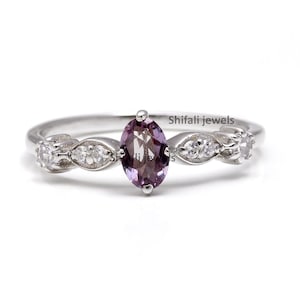 Oval Alexandrite Ring: 925 Sterling Silver Minimalist Promise Ring