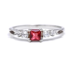 Handmade Square Garnet Ring: Sterling Silver January Birthstone