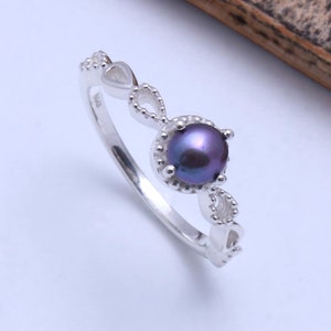 Natural Black Pearl Ring for Women , FreshWater Pearl Ring, Dainty Pearl Ring , June Birthstone Ring, Minimalist  Ring , Gift for her