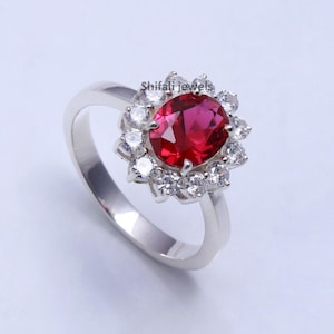 Vintage Oval Lab Ruby Promise Ring: Sterling Silver July Birthstone
