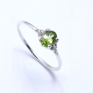 Dainty Oval Peridot Ring: Sterling Silver August Birthstone