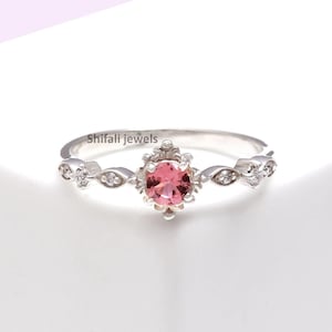 Dainty Pink Tourmaline Ring: Sterling Silver October Birthstone