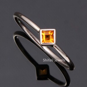 Sterling Silver Square Citrine Ring · Solitaire Ring · Yellow Citrine Ring · Birthstone Ring · Princess Cut Ring  · Gift for Her