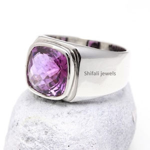 Natural Amethyst Men&#39;s Signet Ring: Handmade Sterling Silver