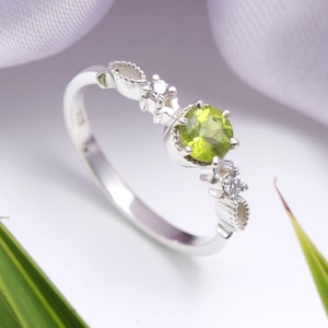 Dainty Peridot Ring: August Birthstone, 925 Sterling Silver