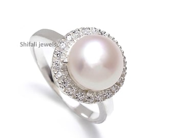 Pearl Engagement Ring with Sterling Silver