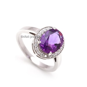 Amethyst Oval Cut 8x10 mm Ring Purple Gemstone Engagement Ring ,February Birthstone Ring, Gift for Her, Handmade Ring, Promise Ring