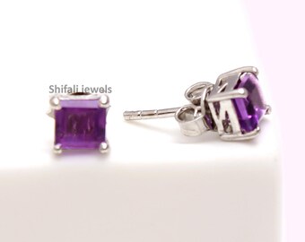 Amethyst Earrings /Amethyst Stud  Earrings /Square Amethyst Earrings /Stud earring /Tiny Earrings /February Birthstone/Gift For Her