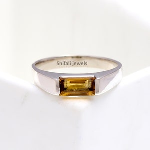 Baguette Citrine Sterling Silver Ring: Minimalist Gemstone Jewelry
