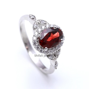 Natural Garnet Ring For Women/AAA Quality Garnet Ring /Sterling Silver Ring/ Handmade Ring/ A Unique Engagement Ring for her/ Gift for her
