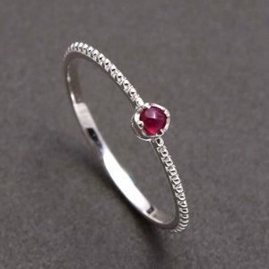 Dainty Ruby Ring: Minimalist Sterling Silver Band