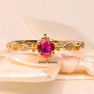 Sterling Silver Faux Ruby Ring: Dainty CZ Stacking Ring