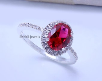 Bague de fiançailles Art Déco en argent sterling 925 et rubis sertis de pierres.