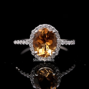 Oval cut citrine halo in sterling silver ring, November Birthstone ring, A Unique Engagement Ring for her, Bridal Ring, Dainty Ring.