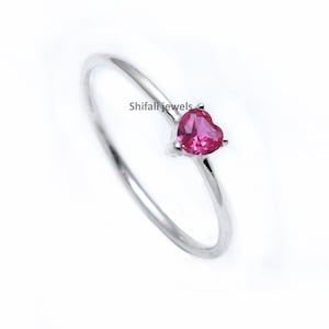 Heart Lab Ruby Ring: Sterling Silver July Birthstone