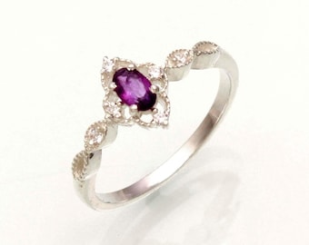 Dainty Amethyst Ring: Minimalist Sterling Silver Handmade Jewelry
