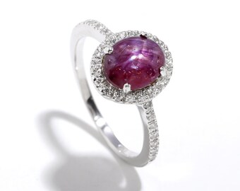 Natürlicher Sternrubin Ring: 925 Sterling Silber, Ovaler Stein (7 x 9 mm)