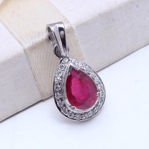 Ruby Necklace Pendant For Women ,Ruby Pendant ,Ruby Jewelry , Sterling Silver , July Birth Stone Necklace , Art Deco Pendant , Gift For Her