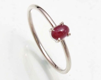 Natural Ruby ring For Women/ Cabochon stone/ Real Ruby Ring/ 925 Sterling Silver/Ruby Promise Ring/Ruby Minimalist Ring/ Personalized gift.