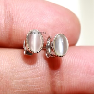 Sterling Silver Moonstone Stud Earrings: Minimalist Earlobe Jewelry