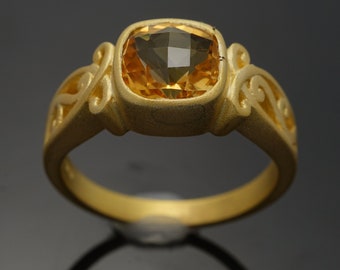 Natural Citrine Sterling Silver Ring - Handmade Cushion Cut Gemstone