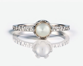 Dainty Fresh Water Crown Pearl Ring: Silver June Birthstone