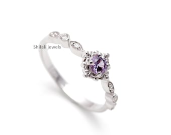 Anillo de alejandrita: anillo de promesa minimalista de plata de ley 925