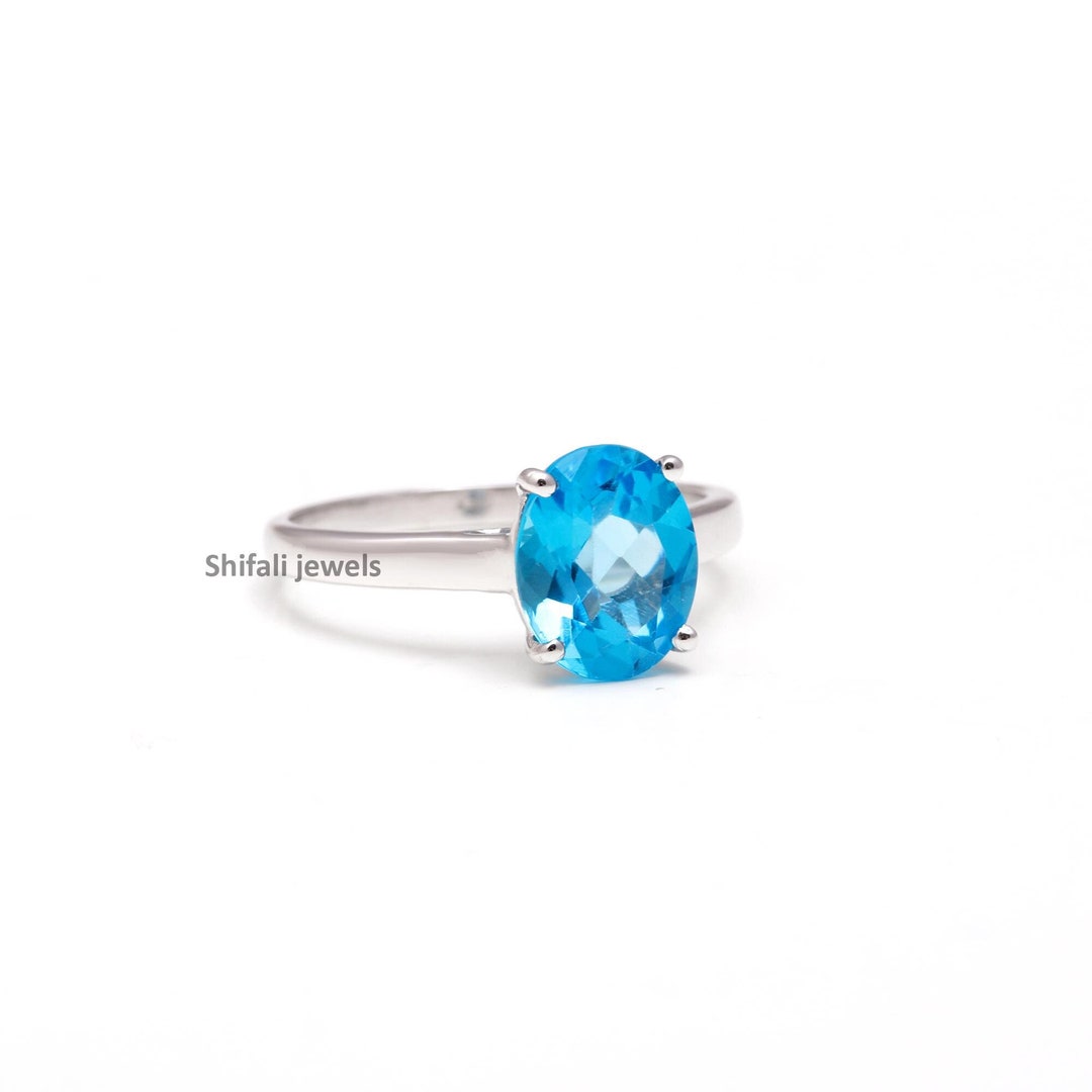 Sterling Silver Blue Topaz Ring: Oval Solitaire Promise Ring - Etsy