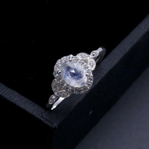 Rainbow Moonstone Ring: Art Deco Sterling Silver Promise Ring