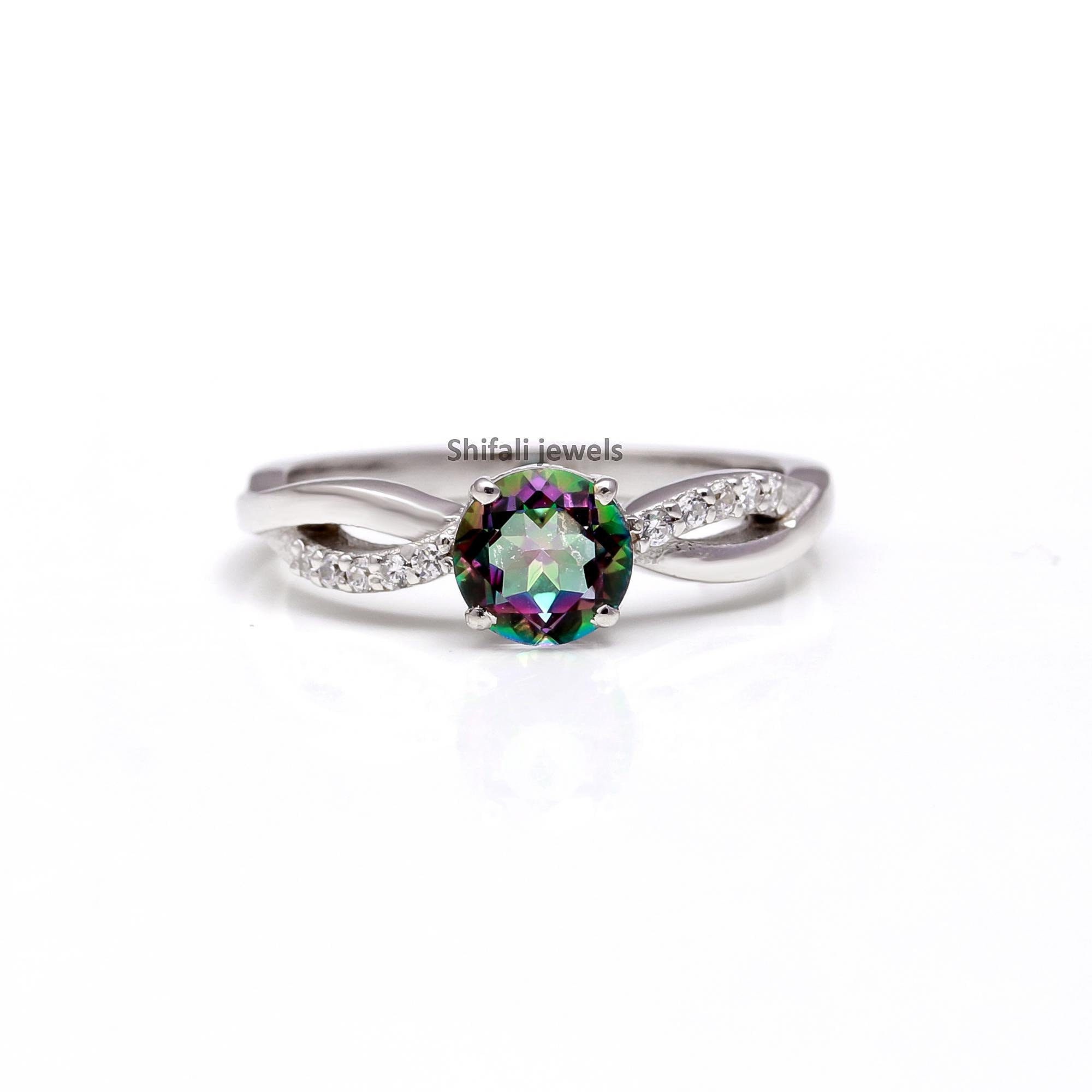 Dainty Mystic Topaz Ring, Rainbow Topaz Ring, 925 Sterling Silver, Handmade Ring, Promise Ring,  birthstone Ring ,Multi Color ,Gift For Her,