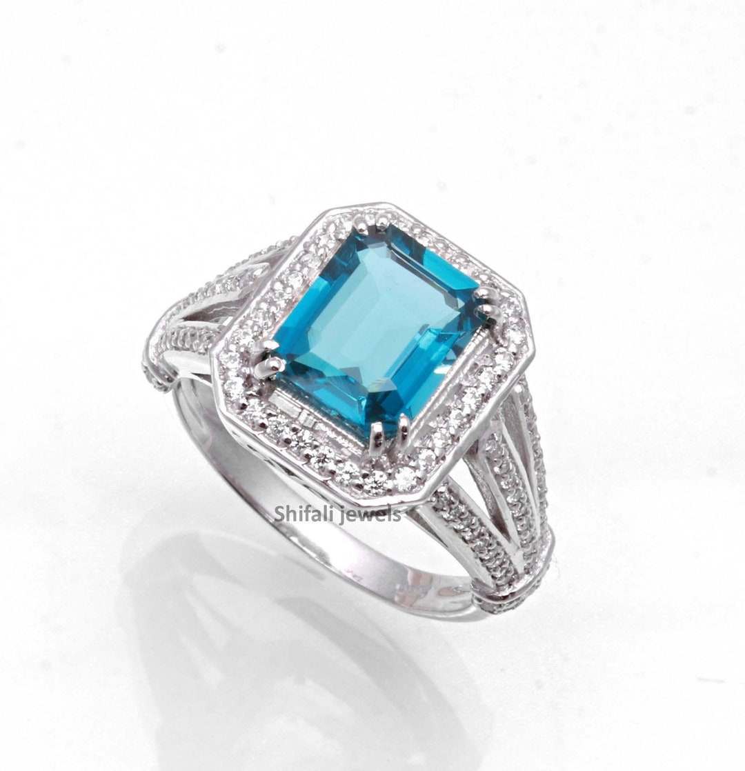London Blue Topaz Sterling Silver Engagement Ring - Etsy