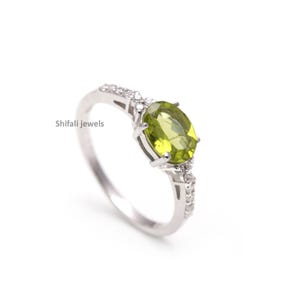 Dainty Oval Peridot Ring: 925 Sterling Silver August Birthstone