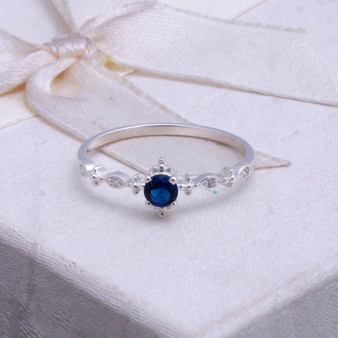 CZ Blue Sapphire Ring / Dainty Sapphire Ring/ Sapphire Ring - Etsy UK