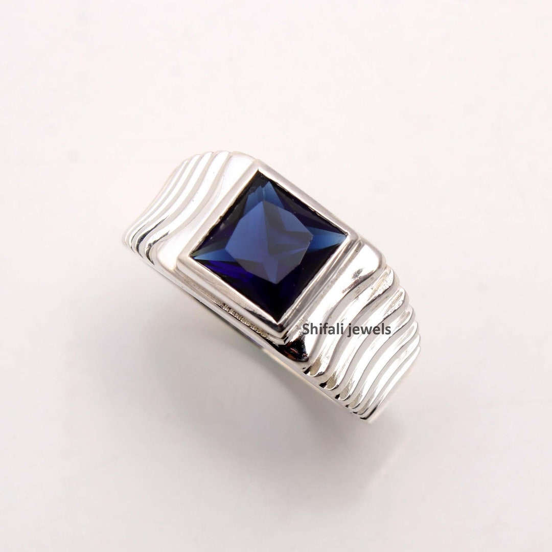 Blue Sapphire Ring for Men,sapphire Ring, Square Cut Ring, Celtic ...