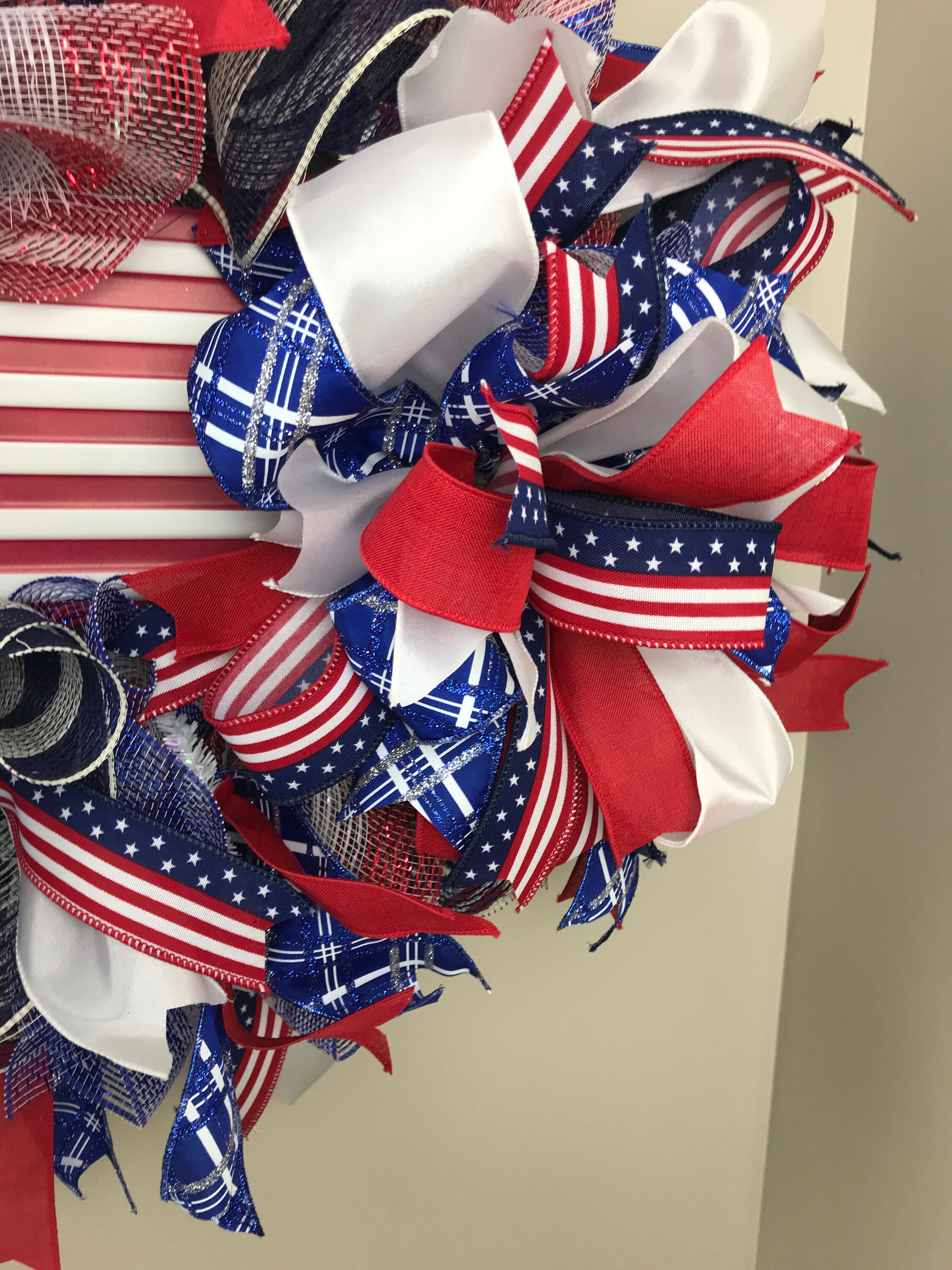 USA Deco Mesh Wreath Red White Blue Wreath American Flag Wreath July ...