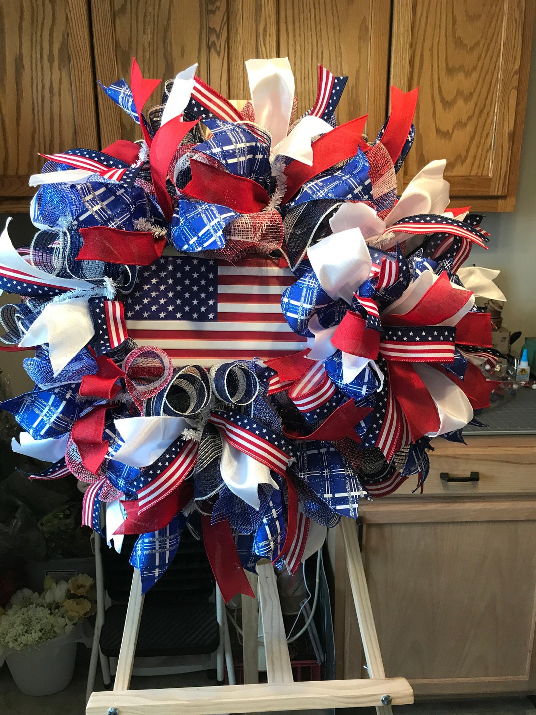USA Deco Mesh Wreath Red White Blue Wreath American Flag Wreath July ...