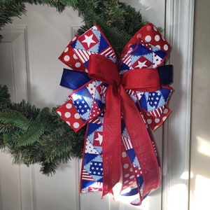 Patriotic Bow, 4th of July Bow, Memorial Day Bow, Red White & Blue Bow, July 4th Decoration, Patriotic Wreath Bow, USA Bow