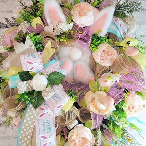 Bunny Bottom Easter Wreath: Peonies, Hydrangeas, Spring Door Decor
