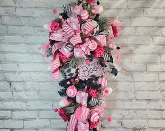 Pink Halloween Wreath for Front Door, Halloween Door Wreath, Pink Halloween Swag Wreath, Ghost Halloween Wreath, Halloween Porch Wreath