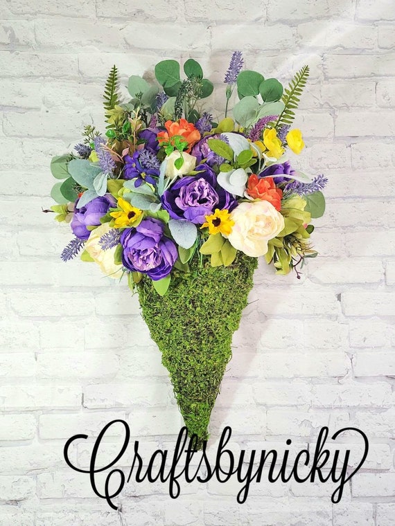 Moss Wall Hanging Floral Arrangement Large Flower Etsy
